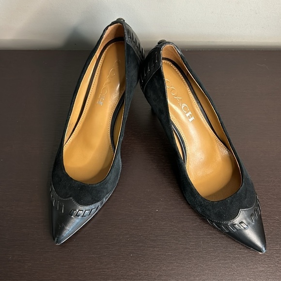 COACH Sophie Black Leather Suede Pump Pointed Toe Heels Shoe Sz 6 - Picture 2 of 12